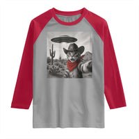 Vintage UFO Cowboy Cat Raglan Shirt Retro 90s Western Rodeo Kitten Cat Selfie With Alien UFO - Wonder Print Shop