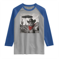 Vintage UFO Cowboy Cat Raglan Shirt Retro 90s Western Rodeo Kitten Cat Selfie With Alien UFO - Wonder Print Shop