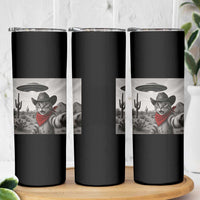 Vintage UFO Cowboy Cat Skinny Tumbler Retro 90s Western Rodeo Kitten Cat Selfie With Alien UFO - Wonder Print Shop