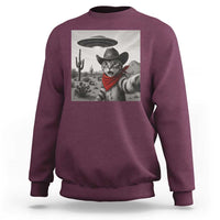 Vintage UFO Cowboy Cat Sweatshirt Retro 90s Western Rodeo Kitten Cat Selfie With Alien UFO - Wonder Print Shop