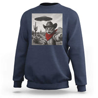 Vintage UFO Cowboy Cat Sweatshirt Retro 90s Western Rodeo Kitten Cat Selfie With Alien UFO - Wonder Print Shop