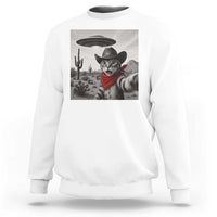 Vintage UFO Cowboy Cat Sweatshirt Retro 90s Western Rodeo Kitten Cat Selfie With Alien UFO - Wonder Print Shop