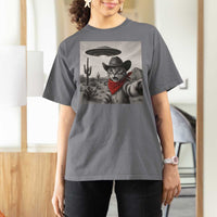 Vintage UFO Cowboy Cat T Shirt For Women Retro 90s Western Rodeo Kitten Cat Selfie With Alien UFO - Wonder Print Shop
