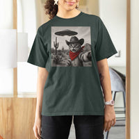 Vintage UFO Cowboy Cat T Shirt For Women Retro 90s Western Rodeo Kitten Cat Selfie With Alien UFO - Wonder Print Shop