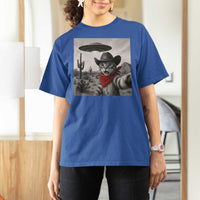 Vintage UFO Cowboy Cat T Shirt For Women Retro 90s Western Rodeo Kitten Cat Selfie With Alien UFO - Wonder Print Shop