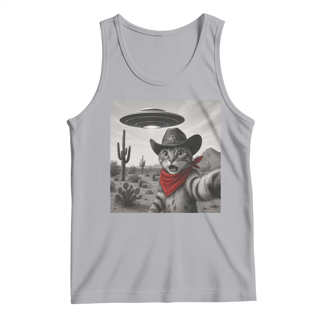 Vintage UFO Cowboy Cat Tank Top Retro 90s Western Rodeo Kitten Cat Selfie With Alien UFO - Wonder Print Shop