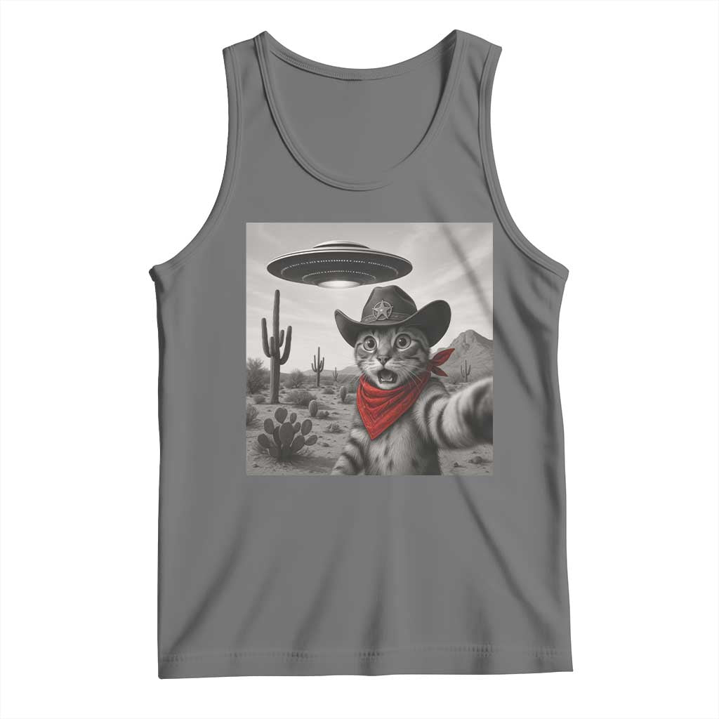 Vintage UFO Cowboy Cat Tank Top Retro 90s Western Rodeo Kitten Cat Selfie With Alien UFO - Wonder Print Shop