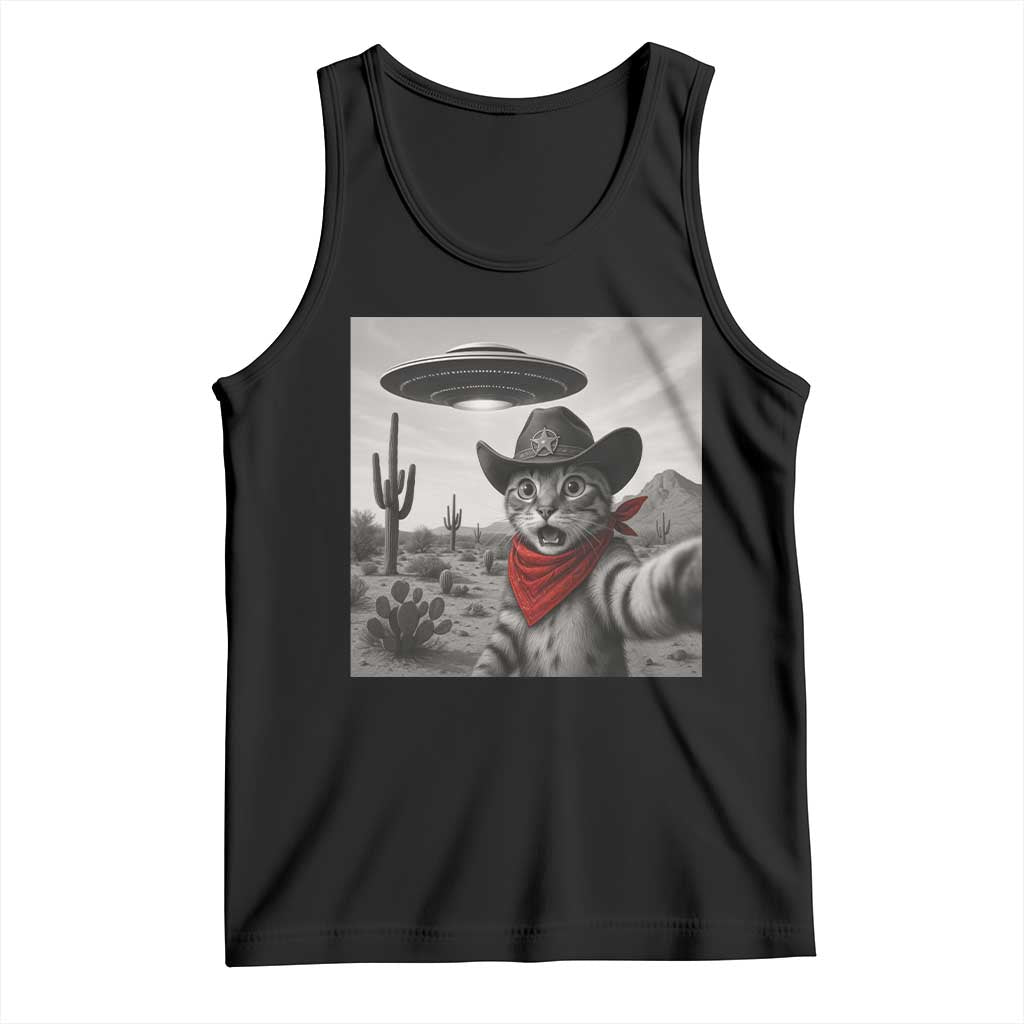 Vintage UFO Cowboy Cat Tank Top Retro 90s Western Rodeo Kitten Cat Selfie With Alien UFO - Wonder Print Shop