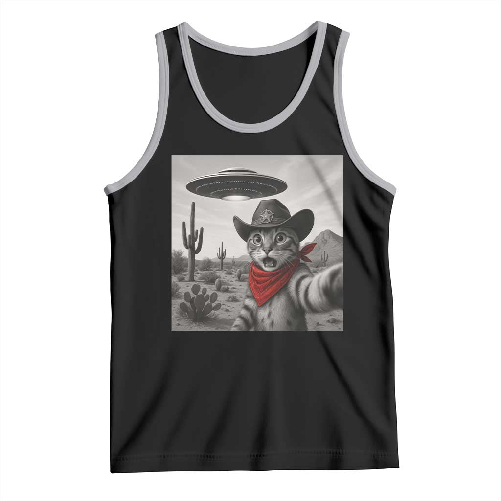 Vintage UFO Cowboy Cat Tank Top Retro 90s Western Rodeo Kitten Cat Selfie With Alien UFO - Wonder Print Shop