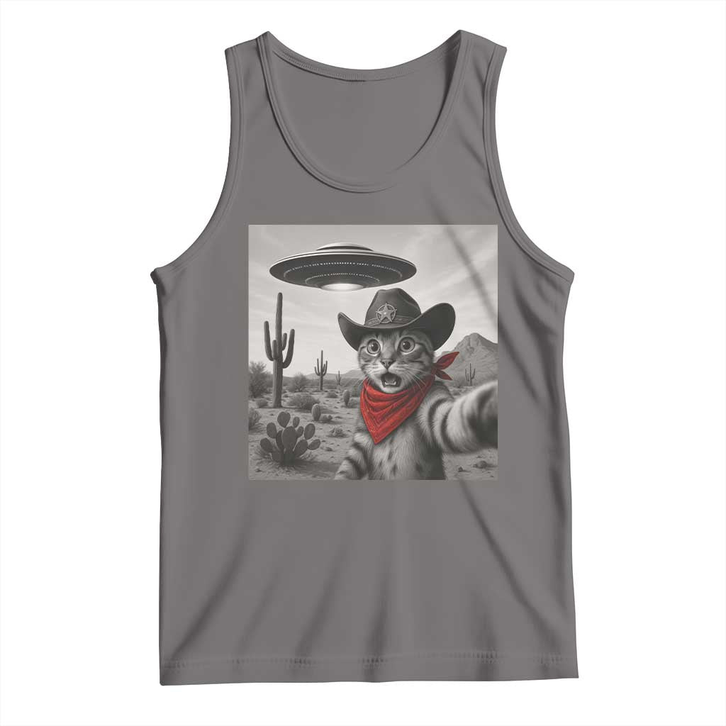 Vintage UFO Cowboy Cat Tank Top Retro 90s Western Rodeo Kitten Cat Selfie With Alien UFO - Wonder Print Shop