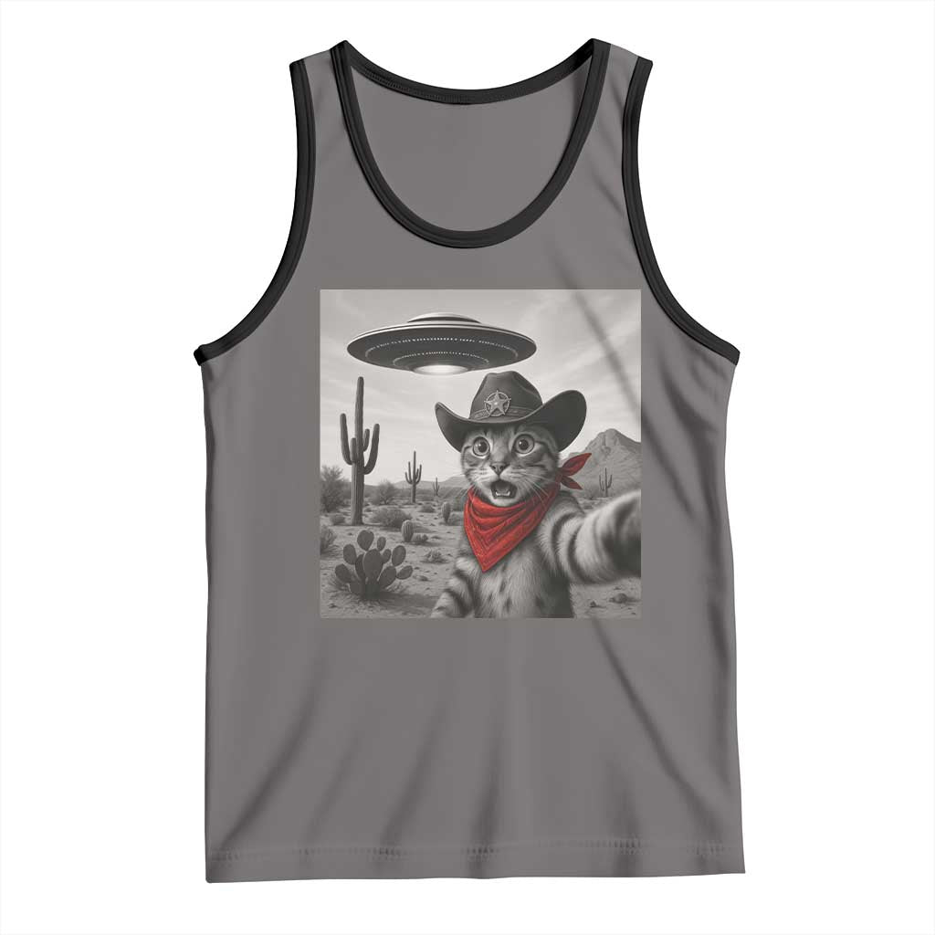 Vintage UFO Cowboy Cat Tank Top Retro 90s Western Rodeo Kitten Cat Selfie With Alien UFO - Wonder Print Shop