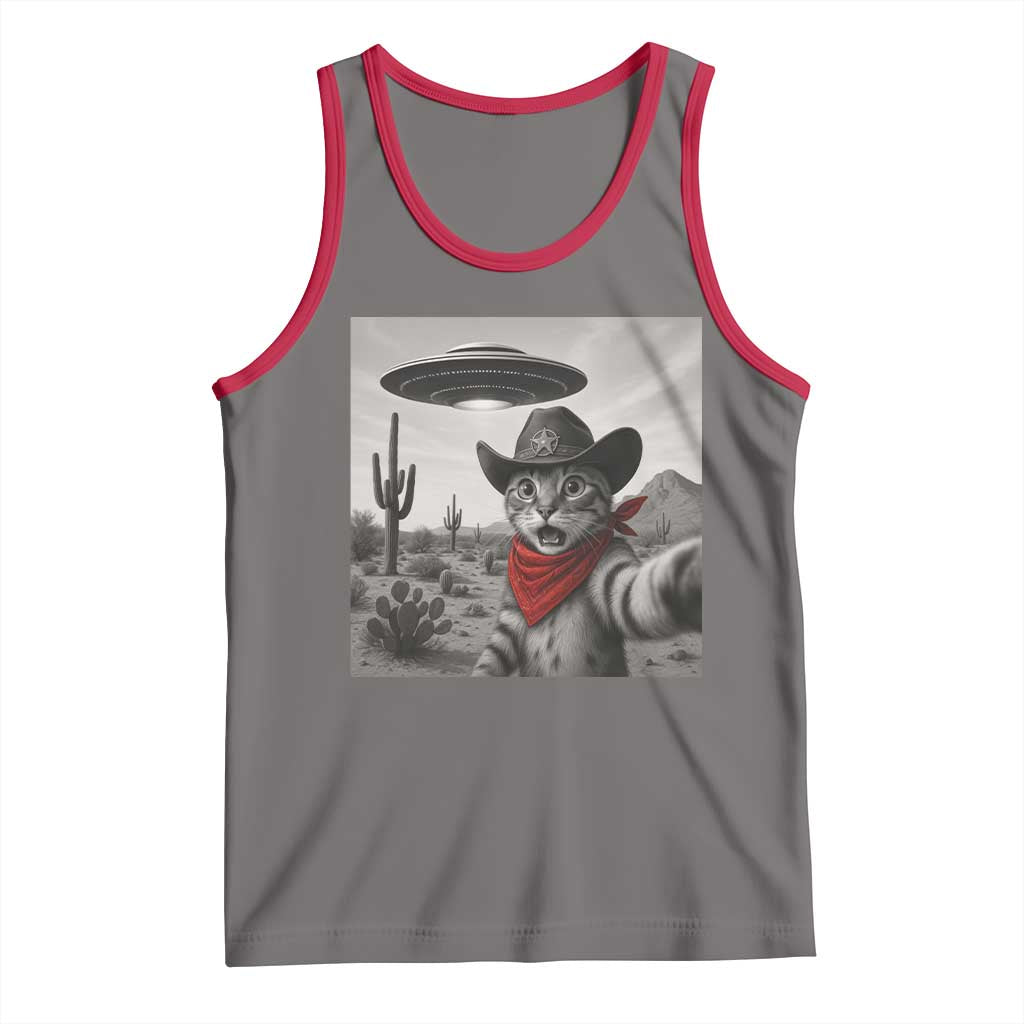 Vintage UFO Cowboy Cat Tank Top Retro 90s Western Rodeo Kitten Cat Selfie With Alien UFO - Wonder Print Shop