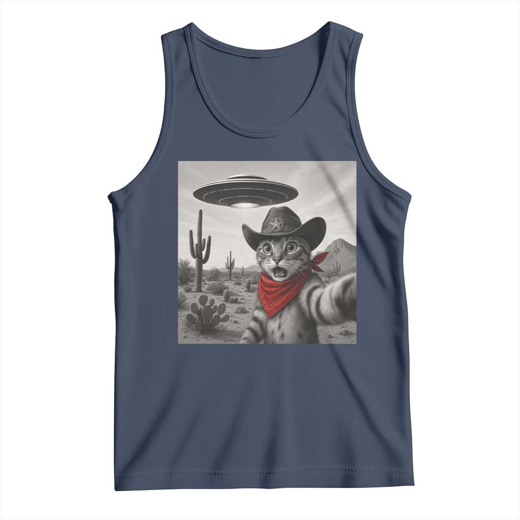 Vintage UFO Cowboy Cat Tank Top Retro 90s Western Rodeo Kitten Cat Selfie With Alien UFO - Wonder Print Shop