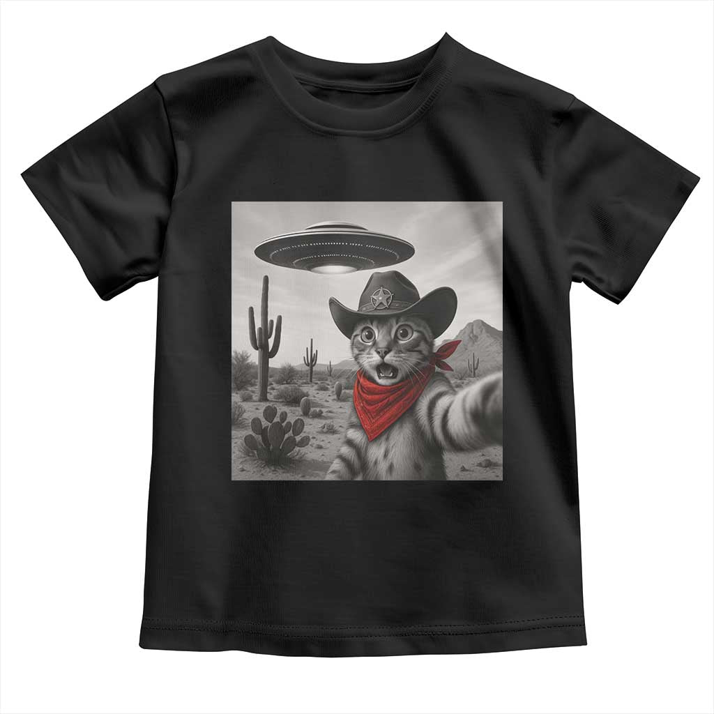 Vintage UFO Cowboy Cat Toddler T Shirt Retro 90s Western Rodeo Kitten Cat Selfie With Alien UFO - Wonder Print Shop