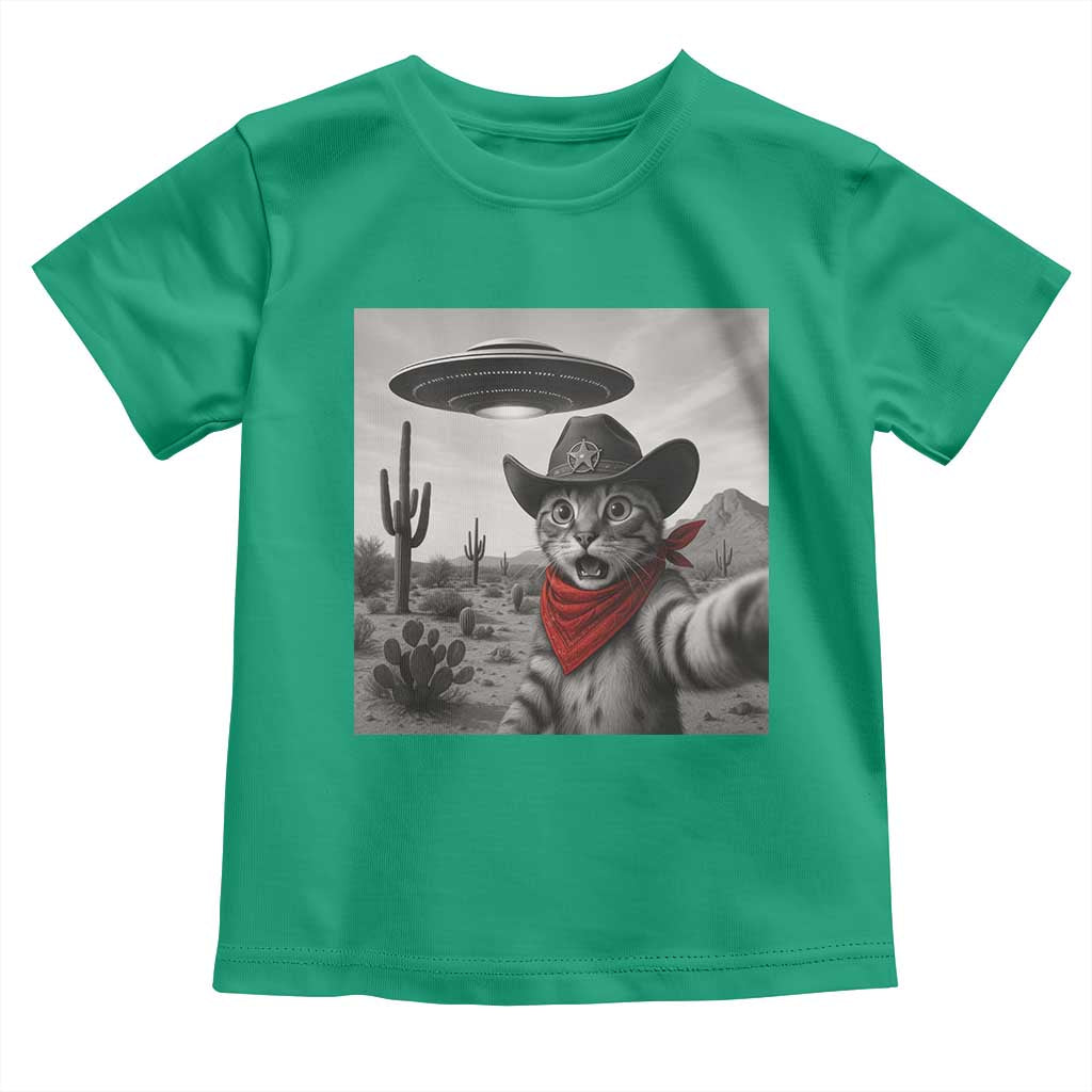 Vintage UFO Cowboy Cat Toddler T Shirt Retro 90s Western Rodeo Kitten Cat Selfie With Alien UFO - Wonder Print Shop