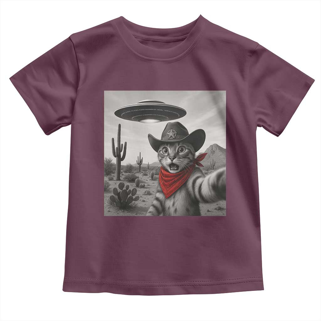 Vintage UFO Cowboy Cat Toddler T Shirt Retro 90s Western Rodeo Kitten Cat Selfie With Alien UFO - Wonder Print Shop