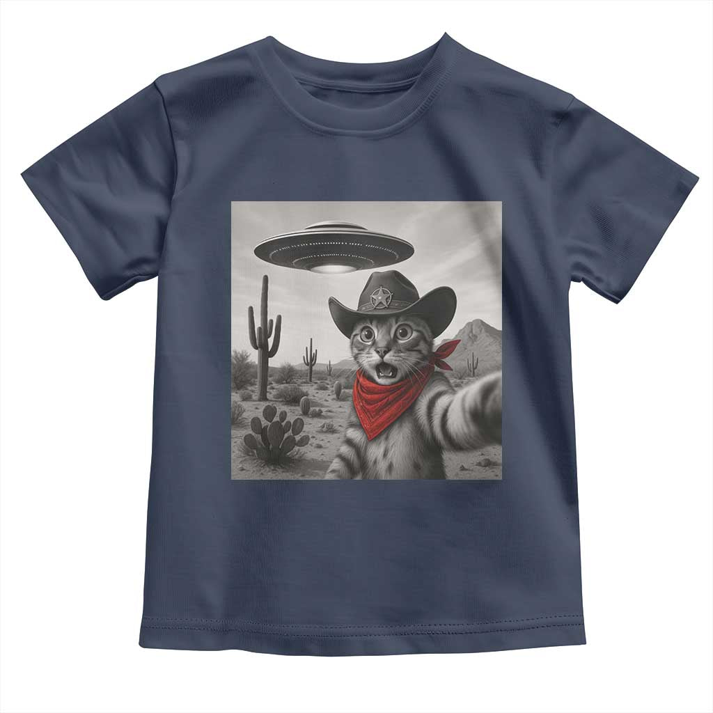 Vintage UFO Cowboy Cat Toddler T Shirt Retro 90s Western Rodeo Kitten Cat Selfie With Alien UFO - Wonder Print Shop