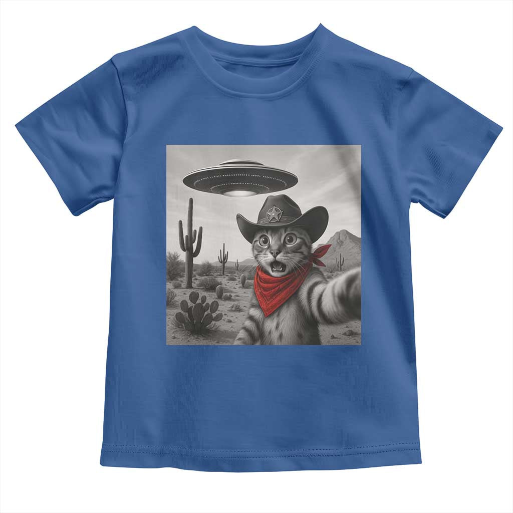 Vintage UFO Cowboy Cat Toddler T Shirt Retro 90s Western Rodeo Kitten Cat Selfie With Alien UFO - Wonder Print Shop