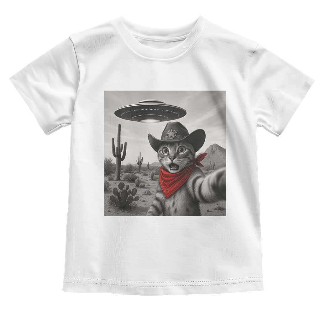 Vintage UFO Cowboy Cat Toddler T Shirt Retro 90s Western Rodeo Kitten Cat Selfie With Alien UFO - Wonder Print Shop