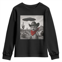Vintage UFO Cowboy Cat Youth Sweatshirt Retro 90s Western Rodeo Kitten Cat Selfie With Alien UFO - Wonder Print Shop