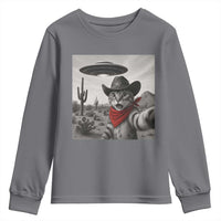 Vintage UFO Cowboy Cat Youth Sweatshirt Retro 90s Western Rodeo Kitten Cat Selfie With Alien UFO - Wonder Print Shop
