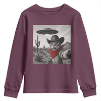 Vintage UFO Cowboy Cat Youth Sweatshirt Retro 90s Western Rodeo Kitten Cat Selfie With Alien UFO - Wonder Print Shop