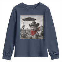 Vintage UFO Cowboy Cat Youth Sweatshirt Retro 90s Western Rodeo Kitten Cat Selfie With Alien UFO - Wonder Print Shop