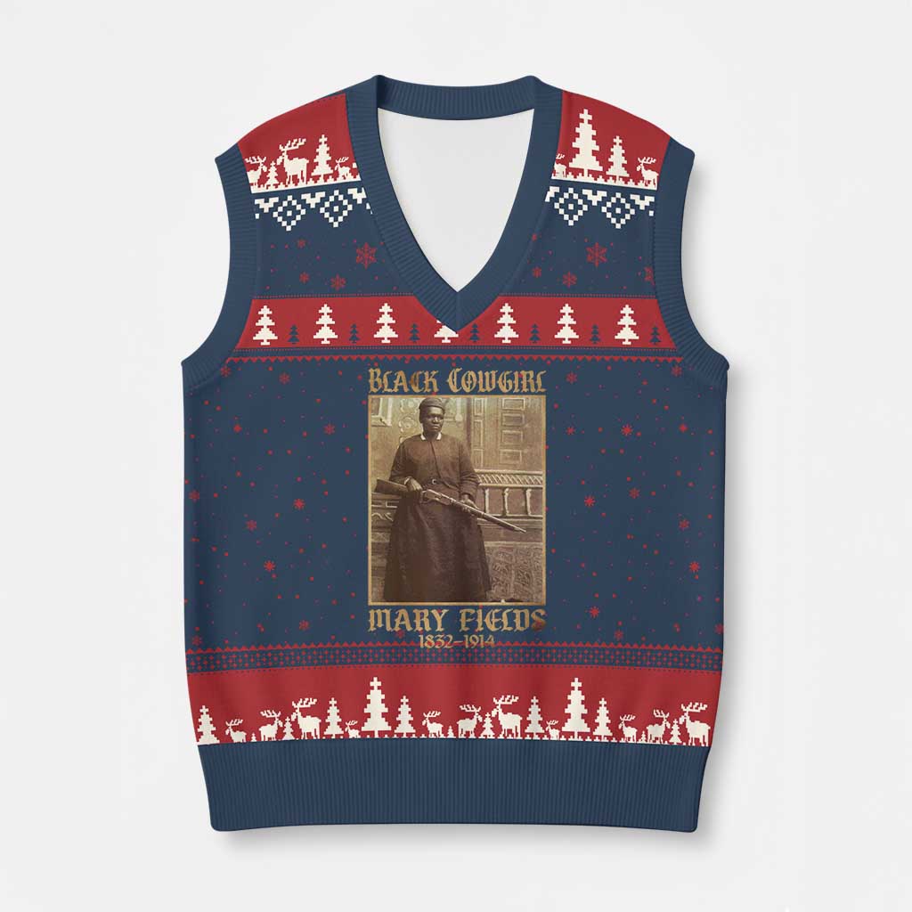 Mary Fields Black Cowgirl V-Neck Knit Sweater Vest Vintage African American Western Black History - Wonder Print Shop