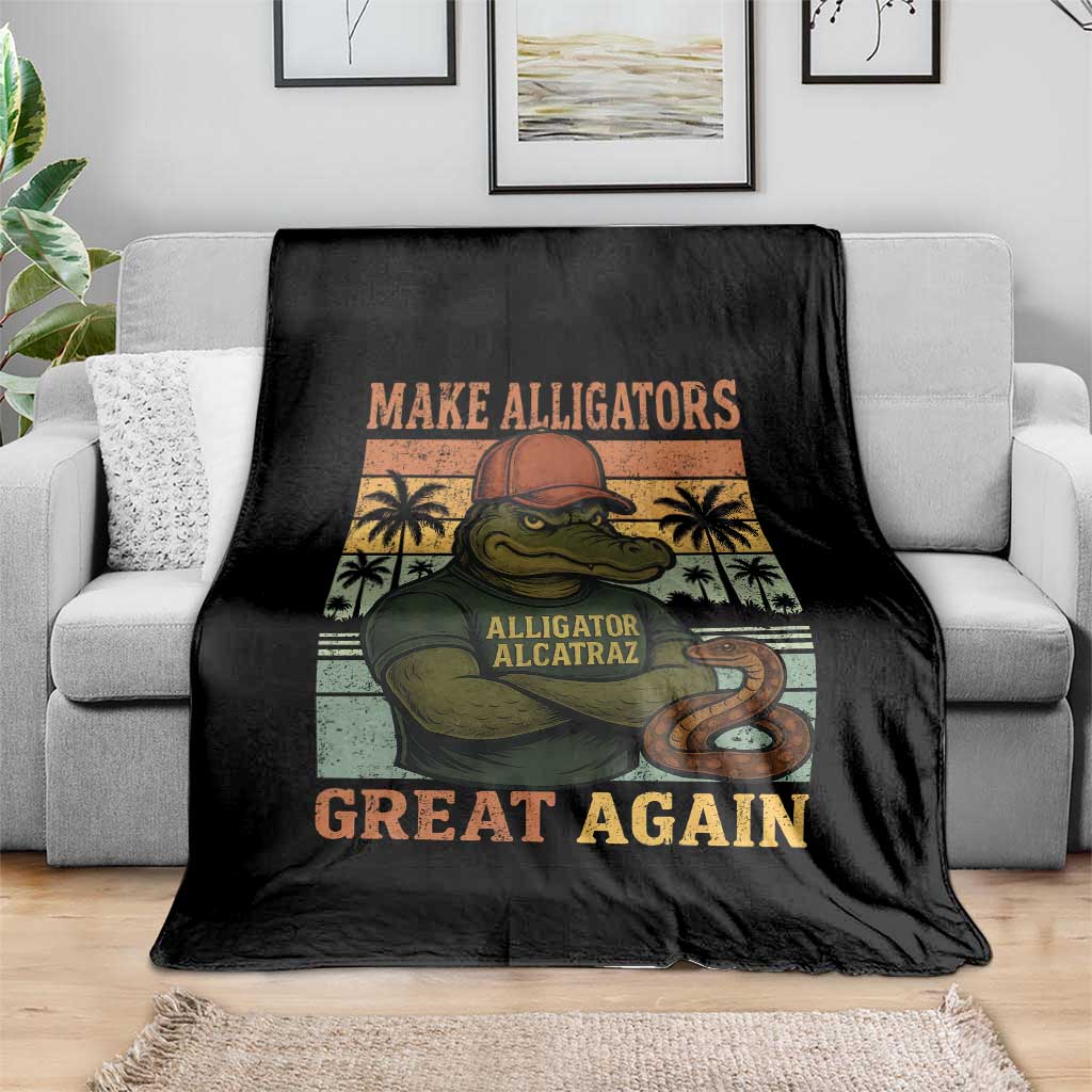Retro Alligator Alcatraz Throw Blanket Funny Florida Everglades Dark Humor