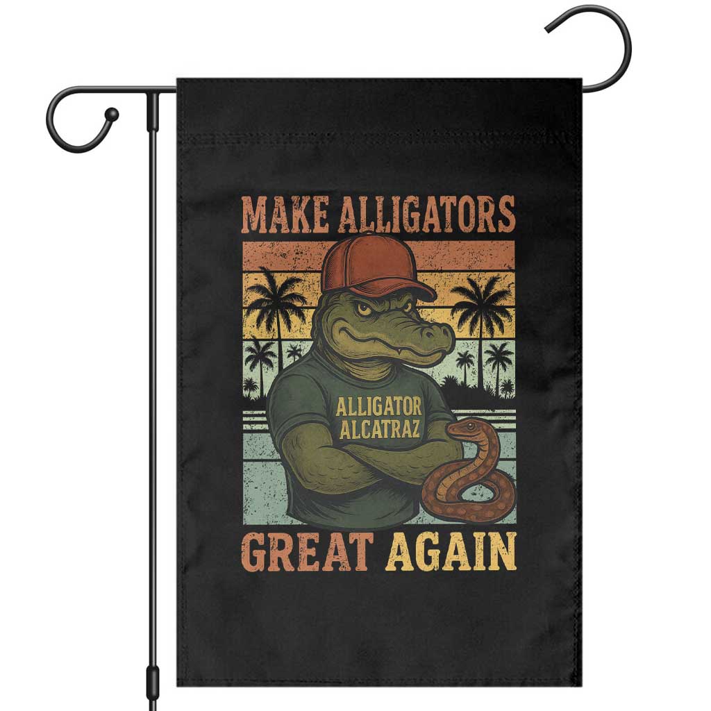 Retro Alligator Alcatraz Garden Flag Funny Florida Everglades Dark Humor