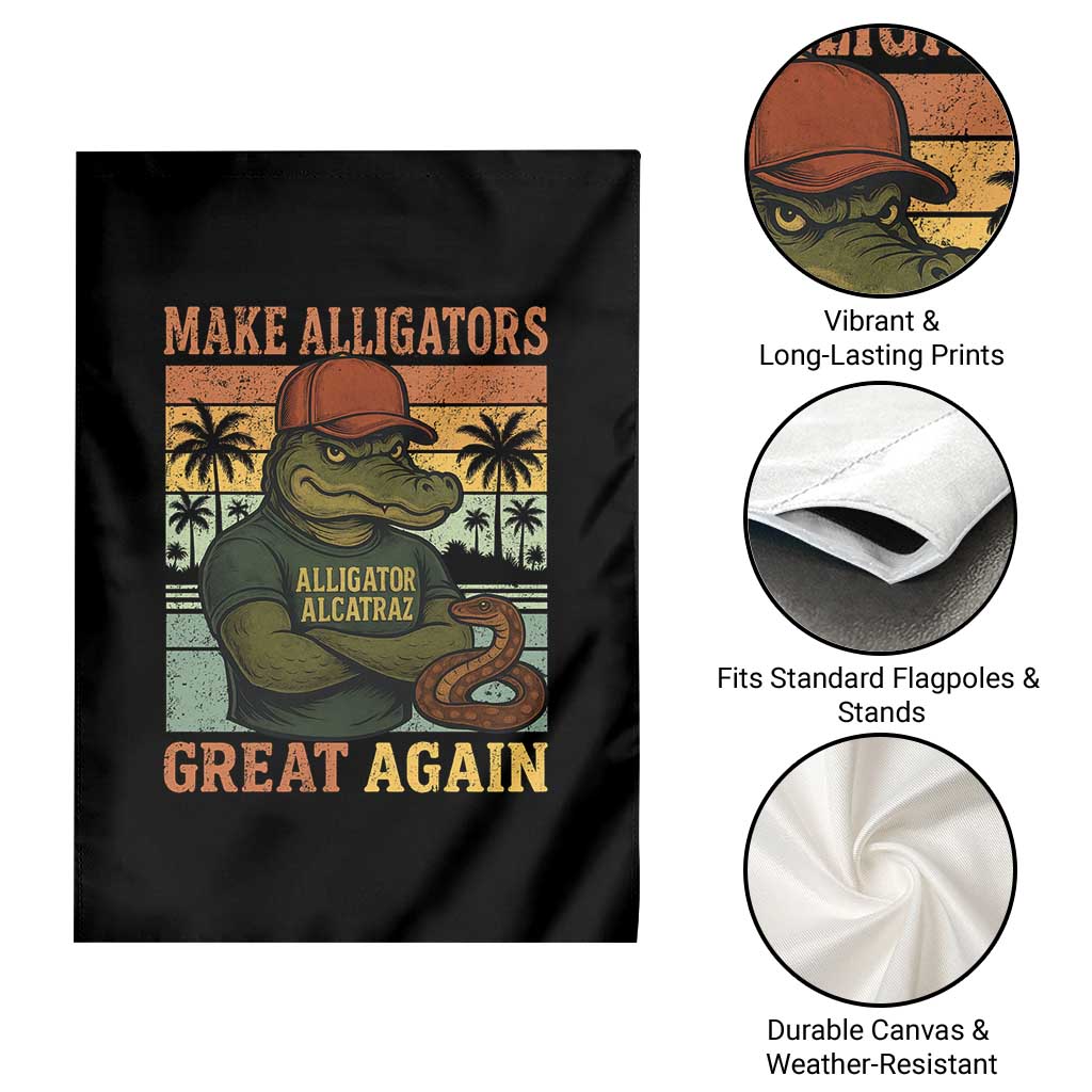 Retro Alligator Alcatraz Garden Flag Funny Florida Everglades Dark Humor