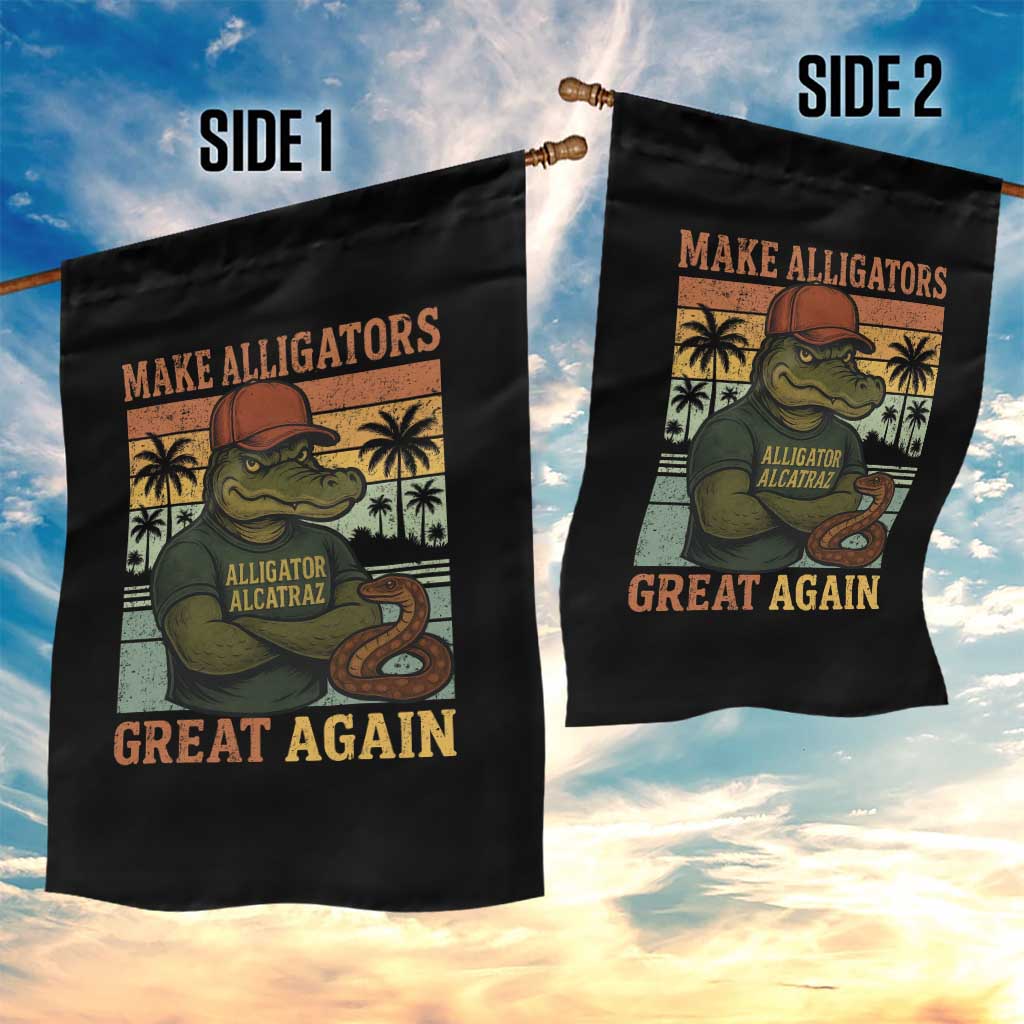 Retro Alligator Alcatraz Garden Flag Funny Florida Everglades Dark Humor