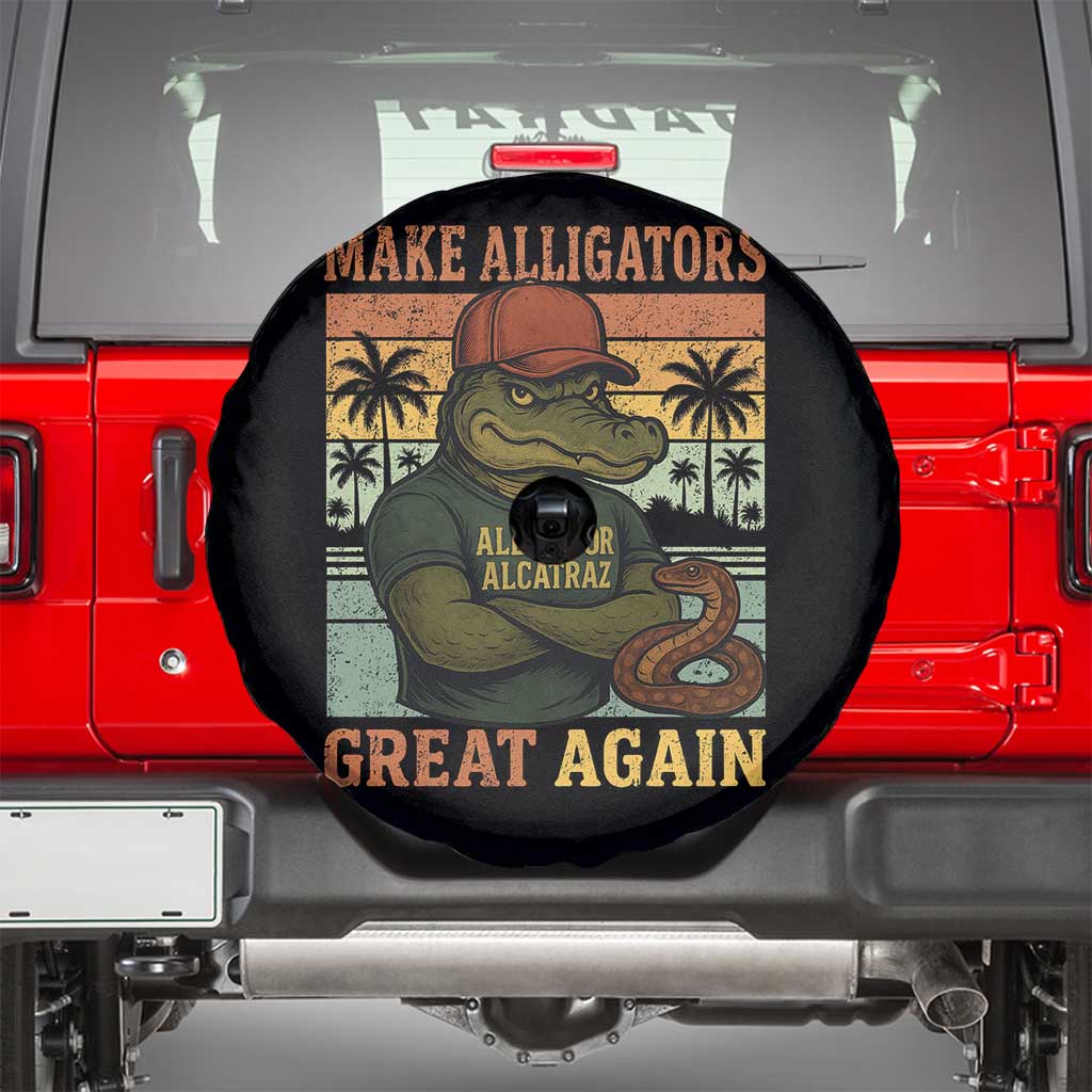 Retro Alligator Alcatraz Spare Tire Cover Funny Florida Everglades Dark Humor