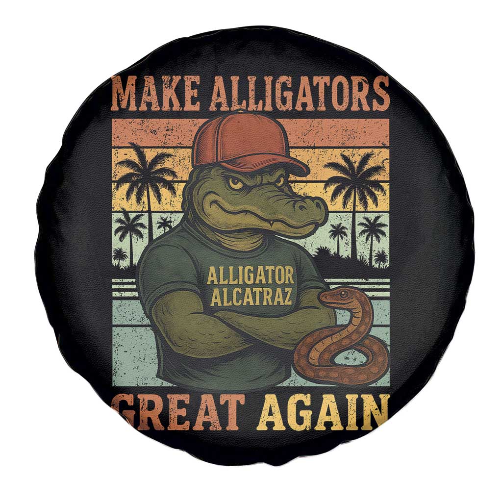 Retro Alligator Alcatraz Spare Tire Cover Funny Florida Everglades Dark Humor