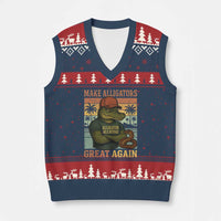Retro Alligator Alcatraz V-Neck Knit Sweater Vest Funny Florida Everglades Dark Humor