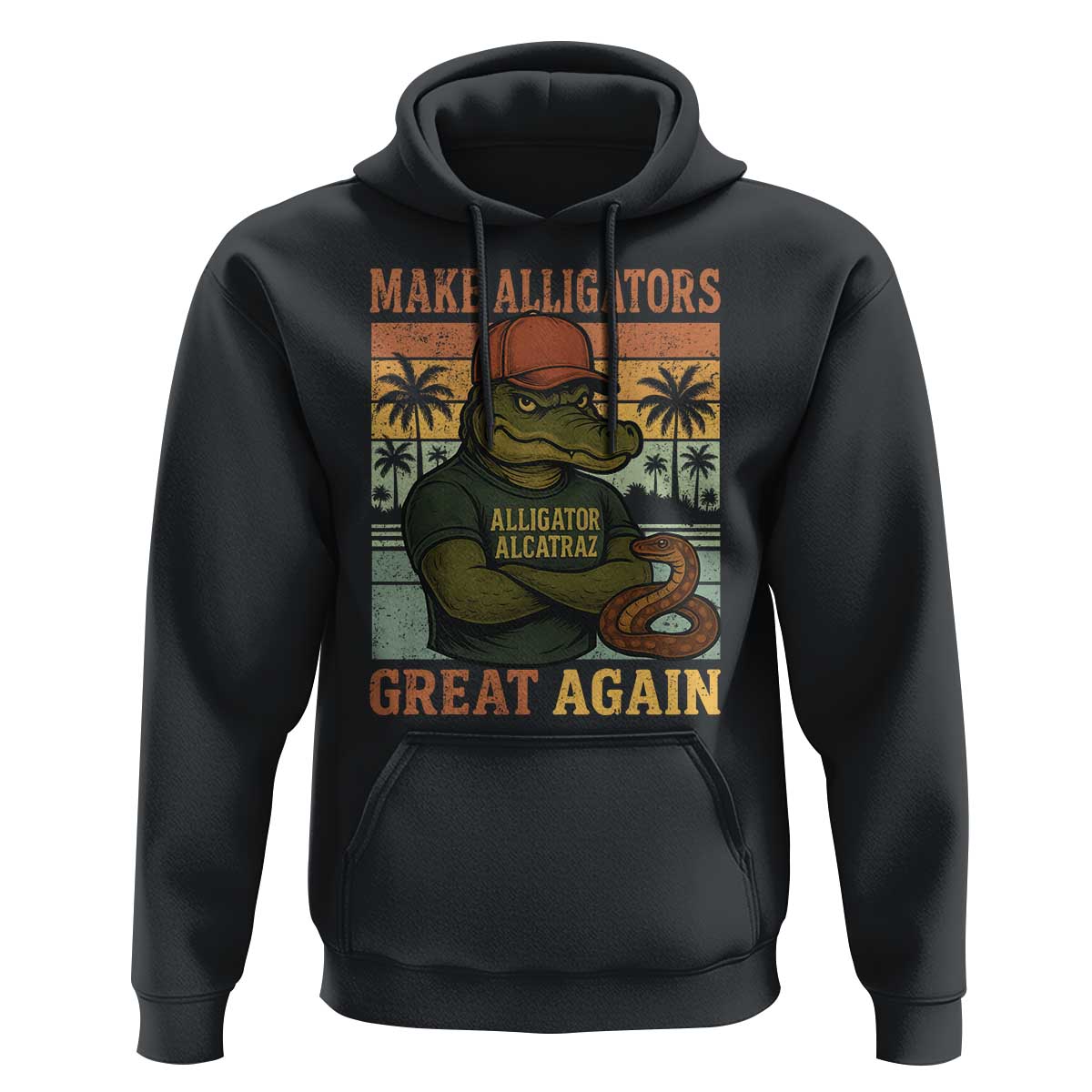 Retro Alligator Alcatraz Hoodie Funny Florida Everglades Dark Humor