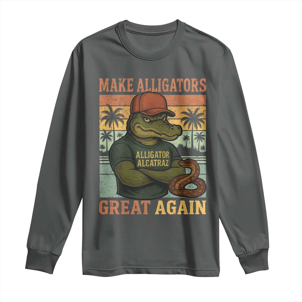 Retro Alligator Alcatraz Long Sleeve Shirt Funny Florida Everglades Dark Humor