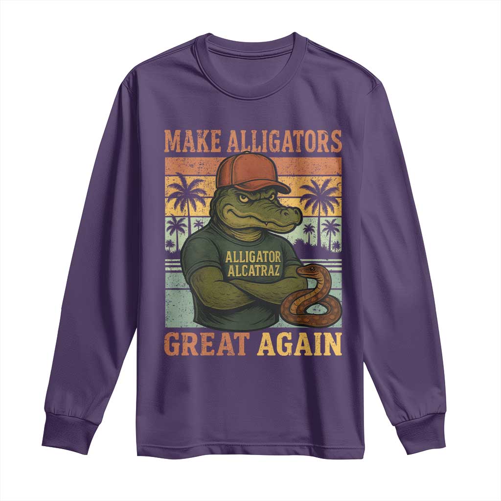 Retro Alligator Alcatraz Long Sleeve Shirt Funny Florida Everglades Dark Humor