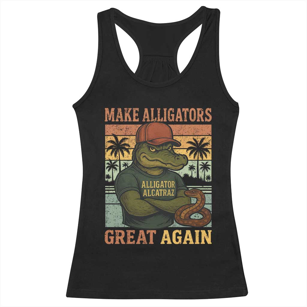 Retro Alligator Alcatraz Racerback Tank Top Funny Florida Everglades Dark Humor
