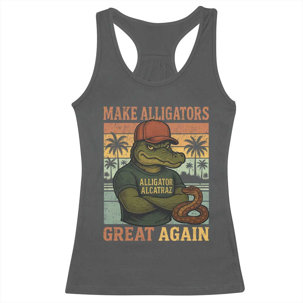 Retro Alligator Alcatraz Racerback Tank Top Funny Florida Everglades Dark Humor