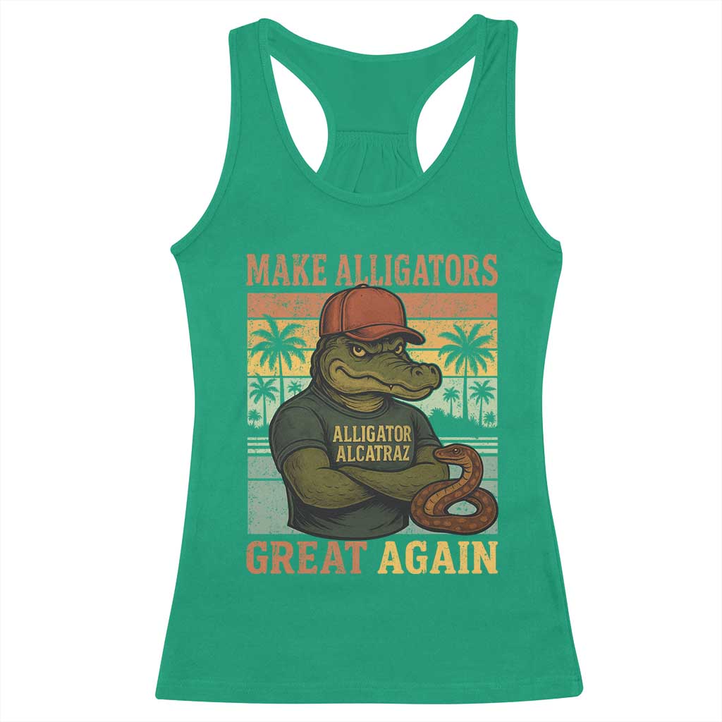 Retro Alligator Alcatraz Racerback Tank Top Funny Florida Everglades Dark Humor