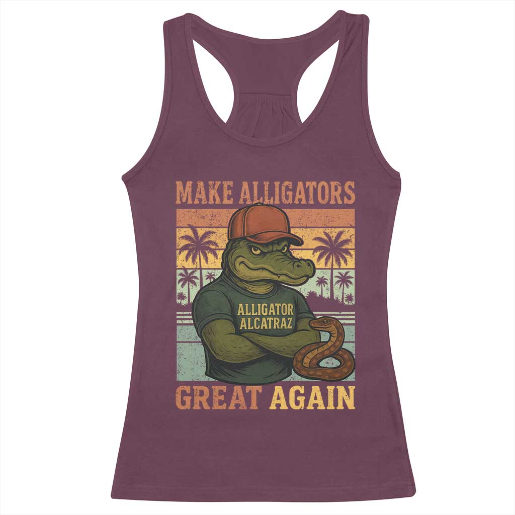 Retro Alligator Alcatraz Racerback Tank Top Funny Florida Everglades Dark Humor
