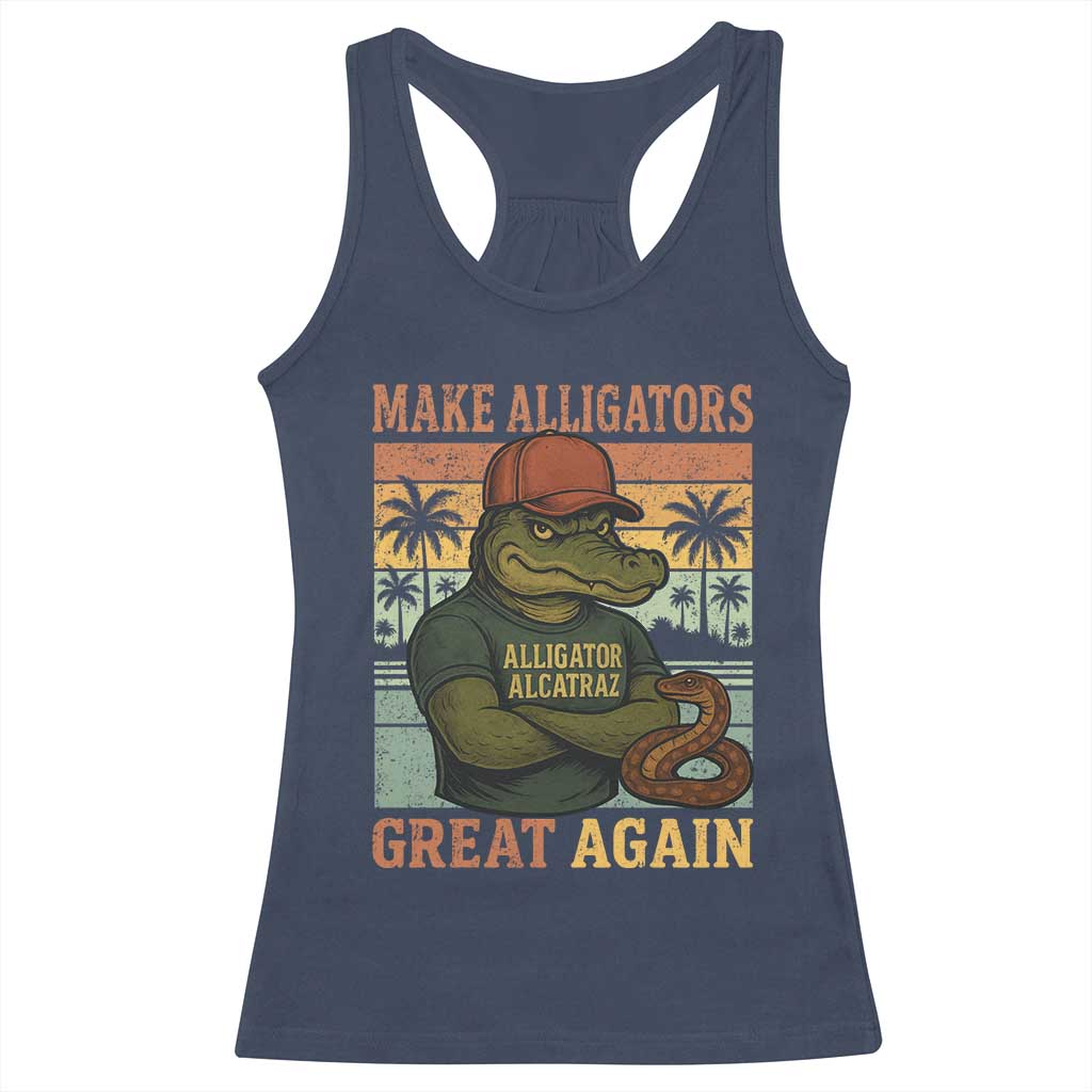 Retro Alligator Alcatraz Racerback Tank Top Funny Florida Everglades Dark Humor