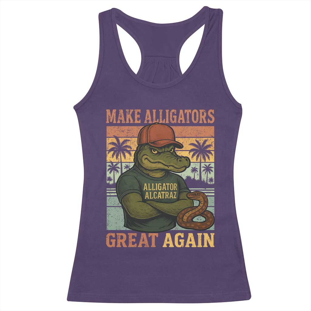 Retro Alligator Alcatraz Racerback Tank Top Funny Florida Everglades Dark Humor