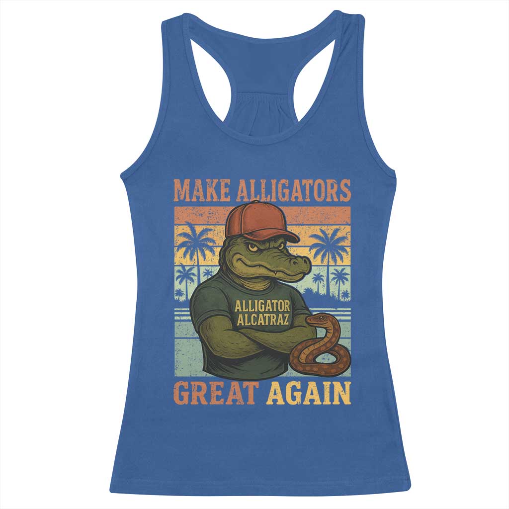 Retro Alligator Alcatraz Racerback Tank Top Funny Florida Everglades Dark Humor