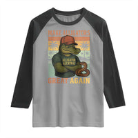 Retro Alligator Alcatraz Raglan Shirt Funny Florida Everglades Dark Humor