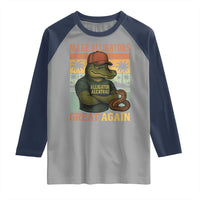Retro Alligator Alcatraz Raglan Shirt Funny Florida Everglades Dark Humor