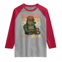 Retro Alligator Alcatraz Raglan Shirt Funny Florida Everglades Dark Humor