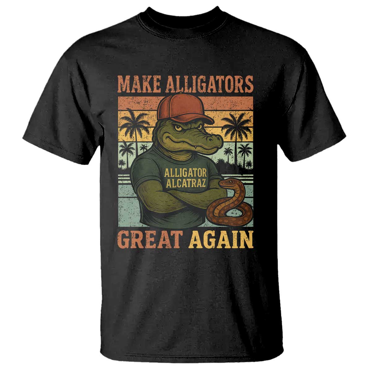 Retro Alligator Alcatraz T Shirt Funny Florida Everglades Dark Humor