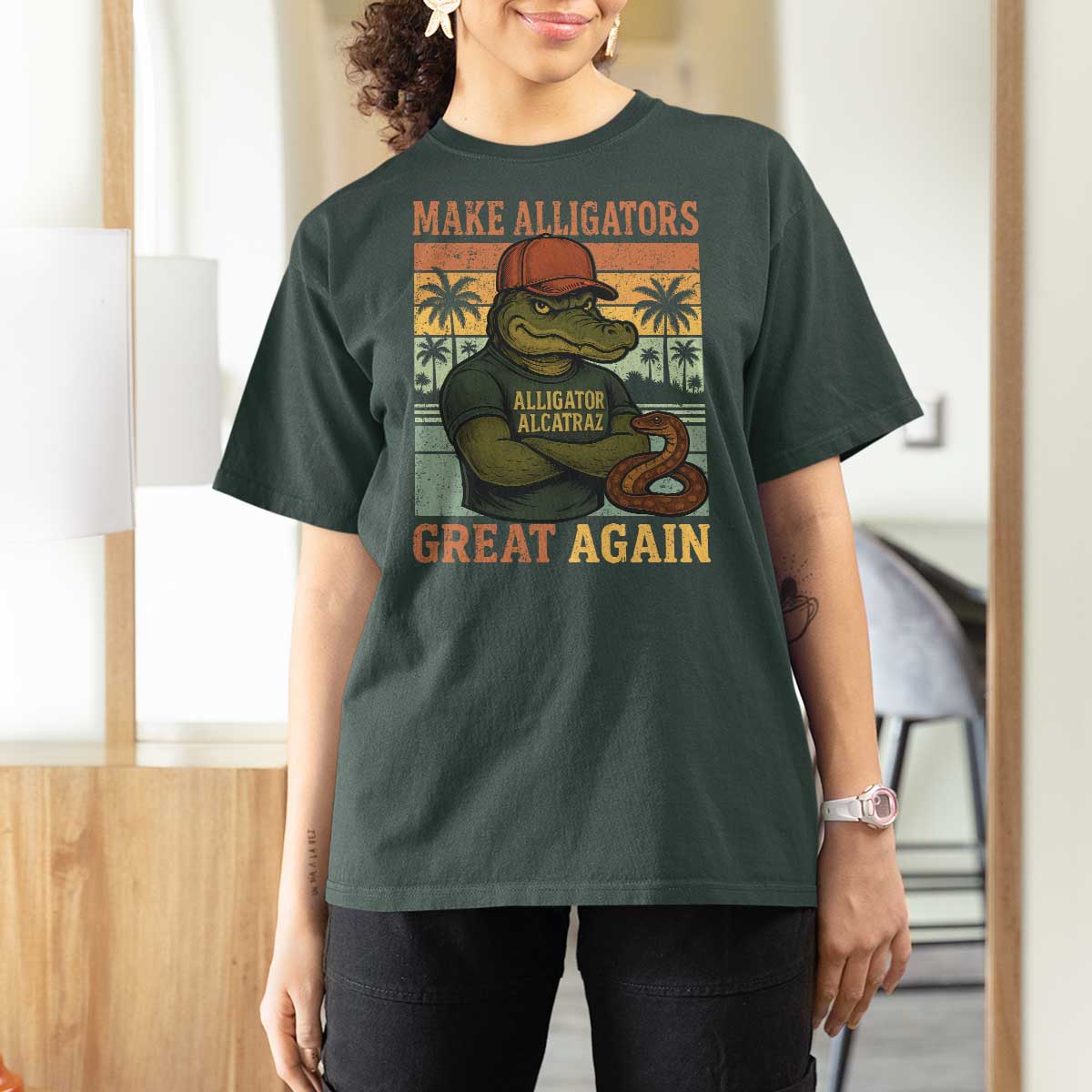 Retro Alligator Alcatraz T Shirt For Women Funny Florida Everglades Dark Humor